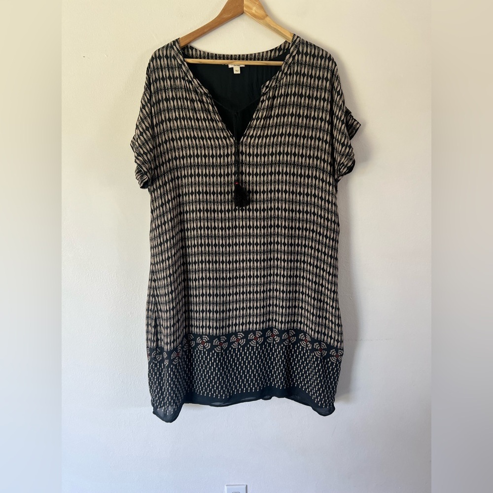 Dylan Black Tassel Tie Short Sleeve Boho Print Dress Size XL